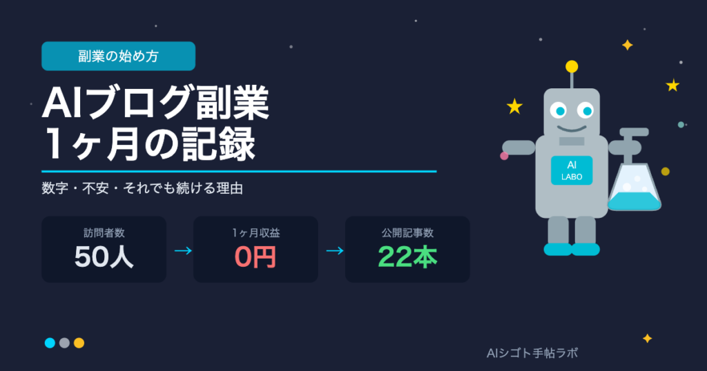 AIブログ副業1ヶ月の正直な振り返り（数字・不安・それでも続ける理由）を解説する記事・AIシゴト手帖ラボ